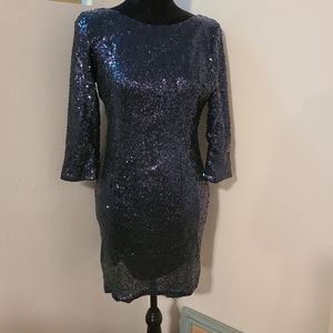 Navy Blue Sequin Cocktail Dress
